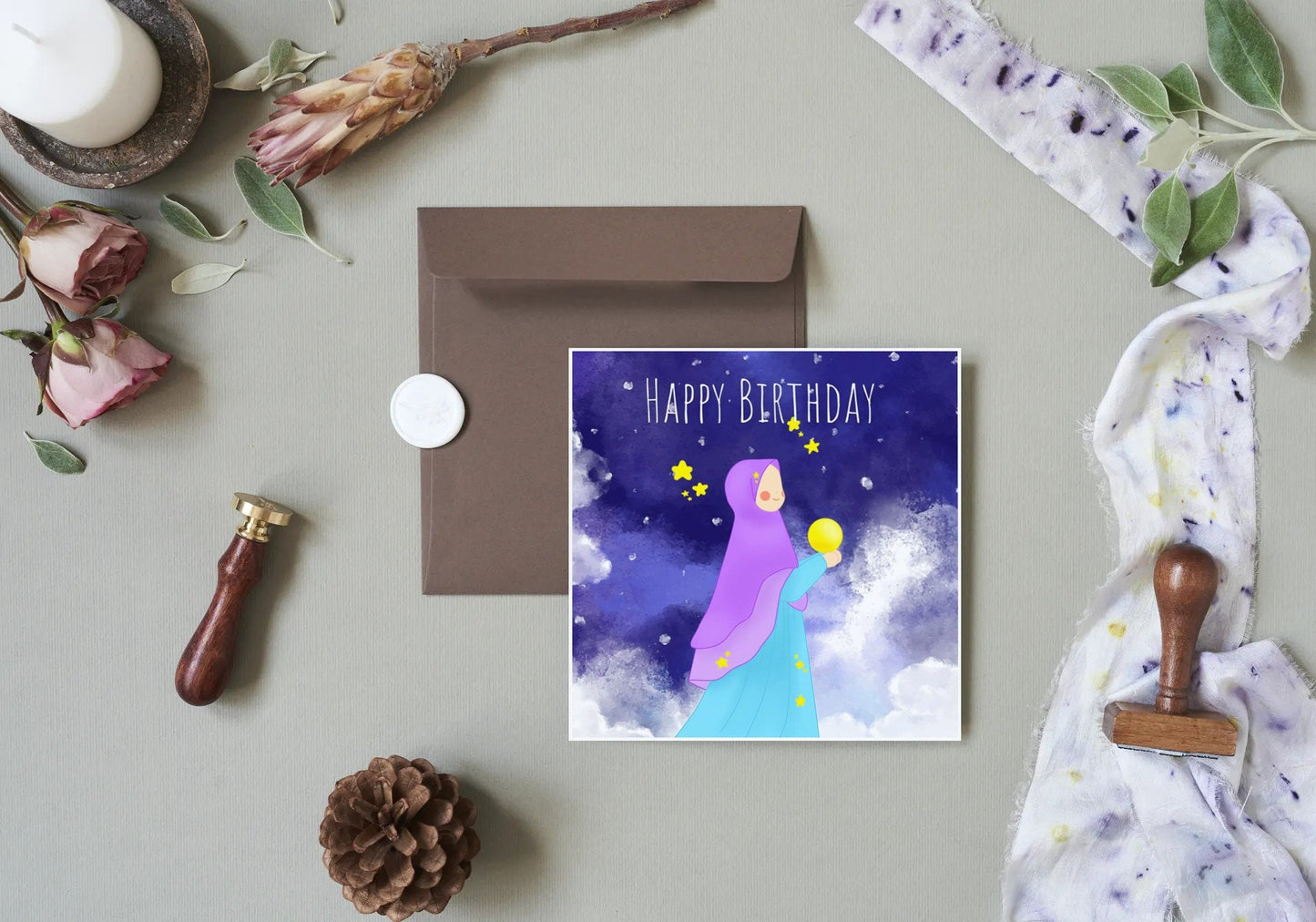 Islamic Happy Birthday Greeting card, Muslim Woman greeting card