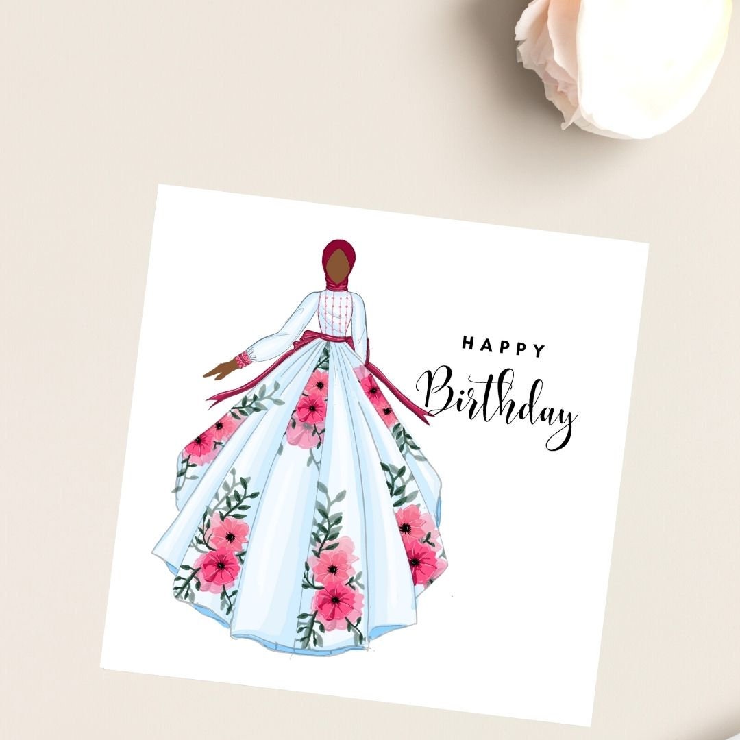Muslim Woman card, Hijabi Birthday Greeting card, Muslim Greeting Card, Arabic greeting card for women, Asian brown Skin tones, Hijabi Woman