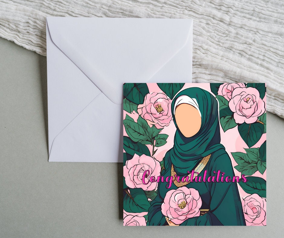 Pack of 3 Hijabi Greeting card, Elegant Islamic Greeting Card for Her, 6inch by 6inch Hijabi Greeting cards for Muslim women