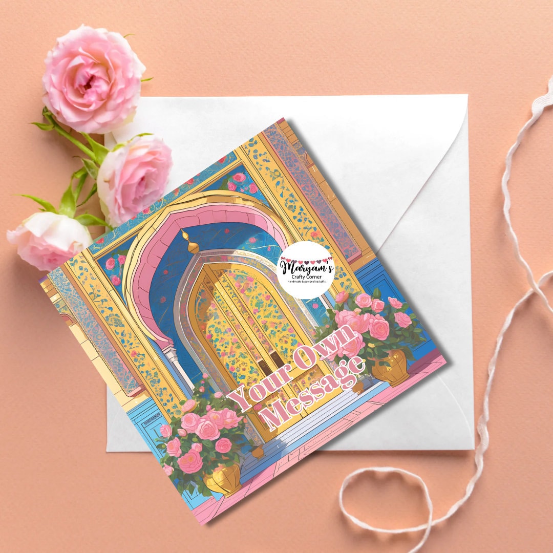 Pack of 3 greeting cards, add your own message, colourful doors greeting card, Bundle of 3 Festive Arabic Mabrook Cards for all ocassions