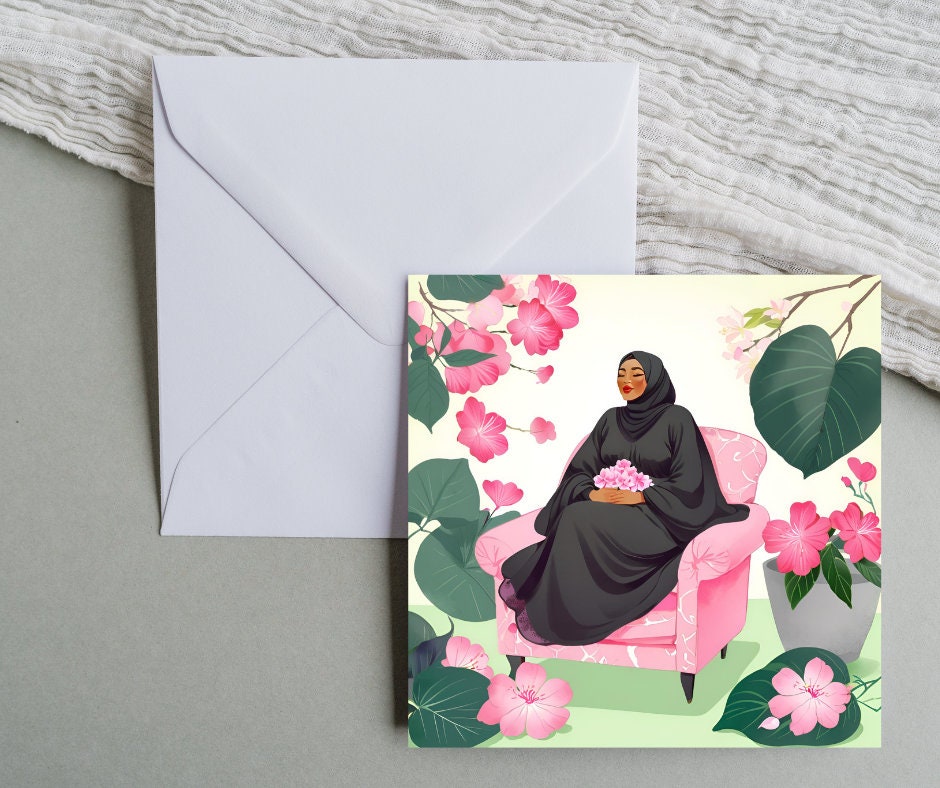 Pack of 3 Hijabi women sitting Greeting card , Elegant Islamic Greeting Card for Her, 6inch by 6inch Hijabi Greeting cards for Muslim women