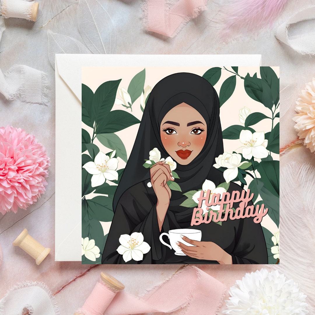 Pack of 3 Hijabi Greeting card, Elegant Islamic Greeting Card for Her, 6inch by 6inch Hijabi Greeting cards for black Muslimah sisters