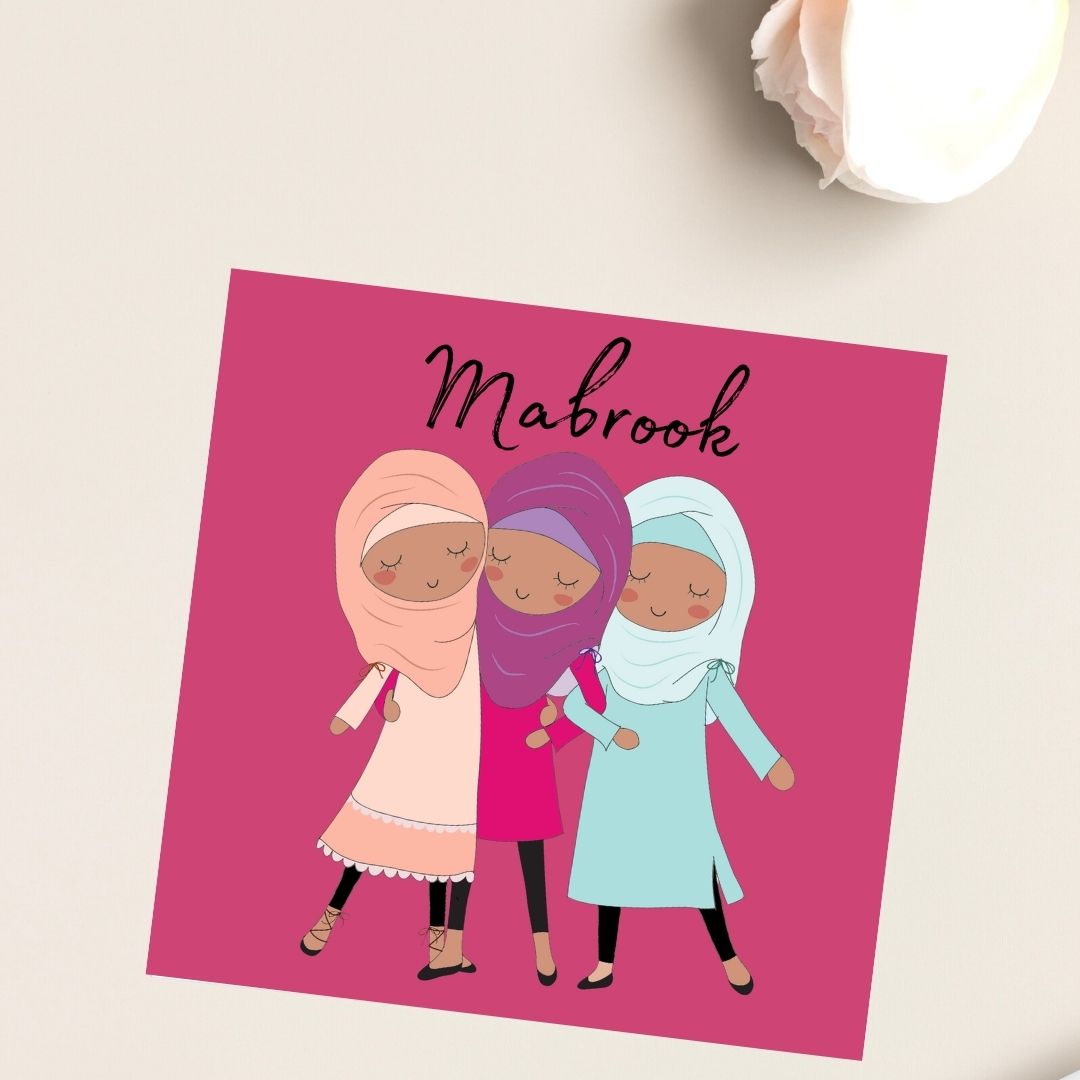 Mabrook Pink Hijabi Greeting card, for any occasions