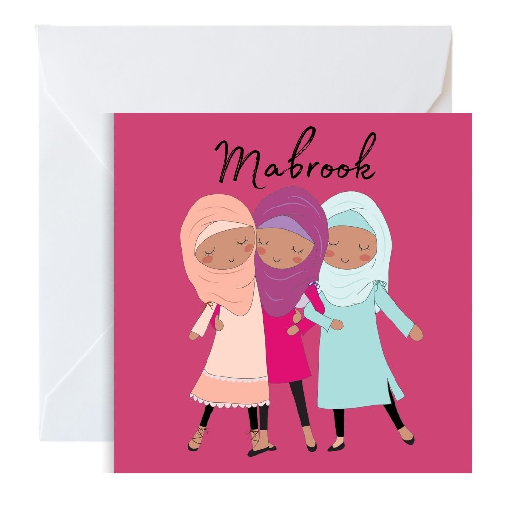 Mabrook Pink Hijabi Greeting card, for any occasions