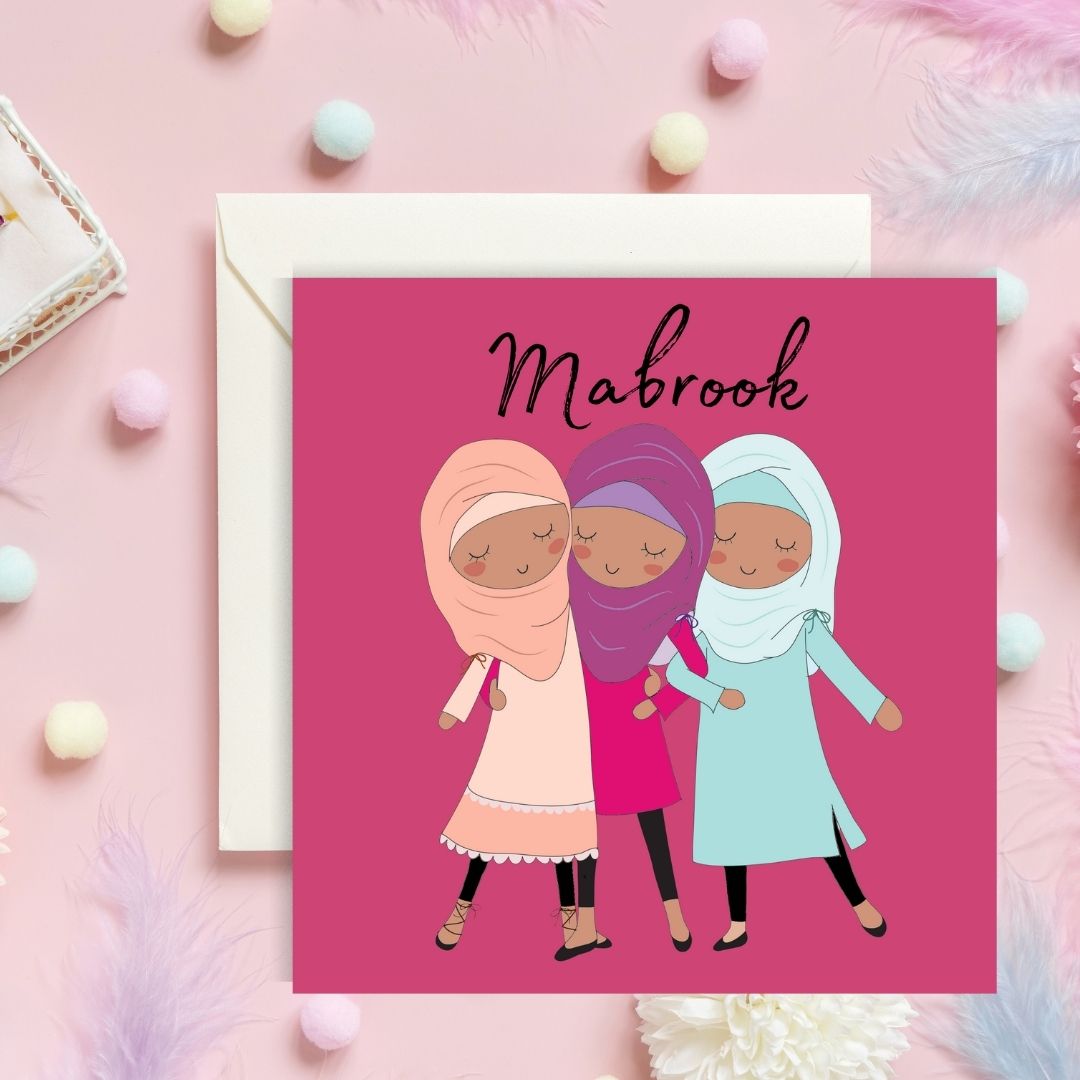 Mabrook Pink Hijabi Greeting card, for any occasions