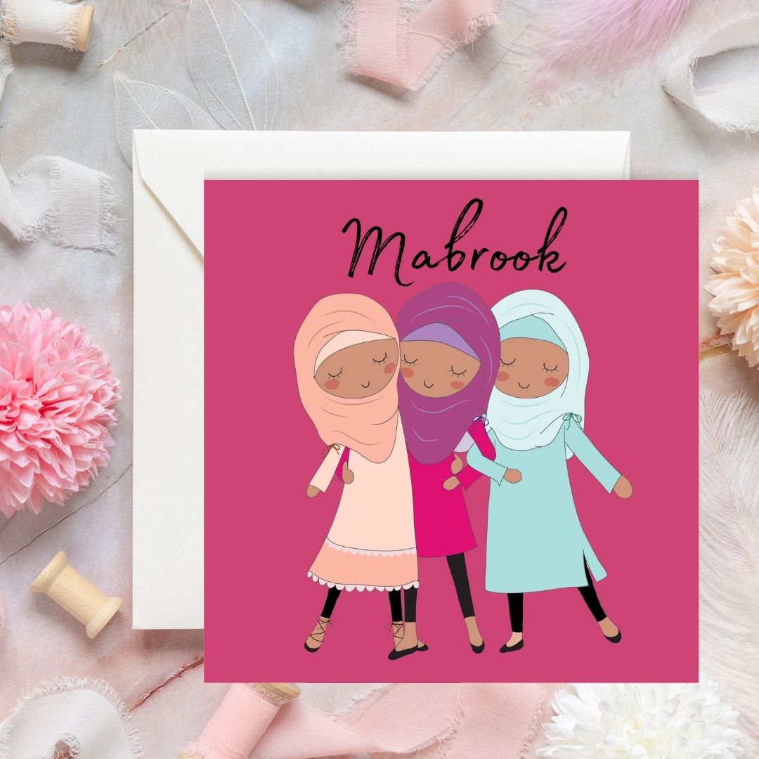 Mabrook Pink Hijabi Greeting card, for any occasions