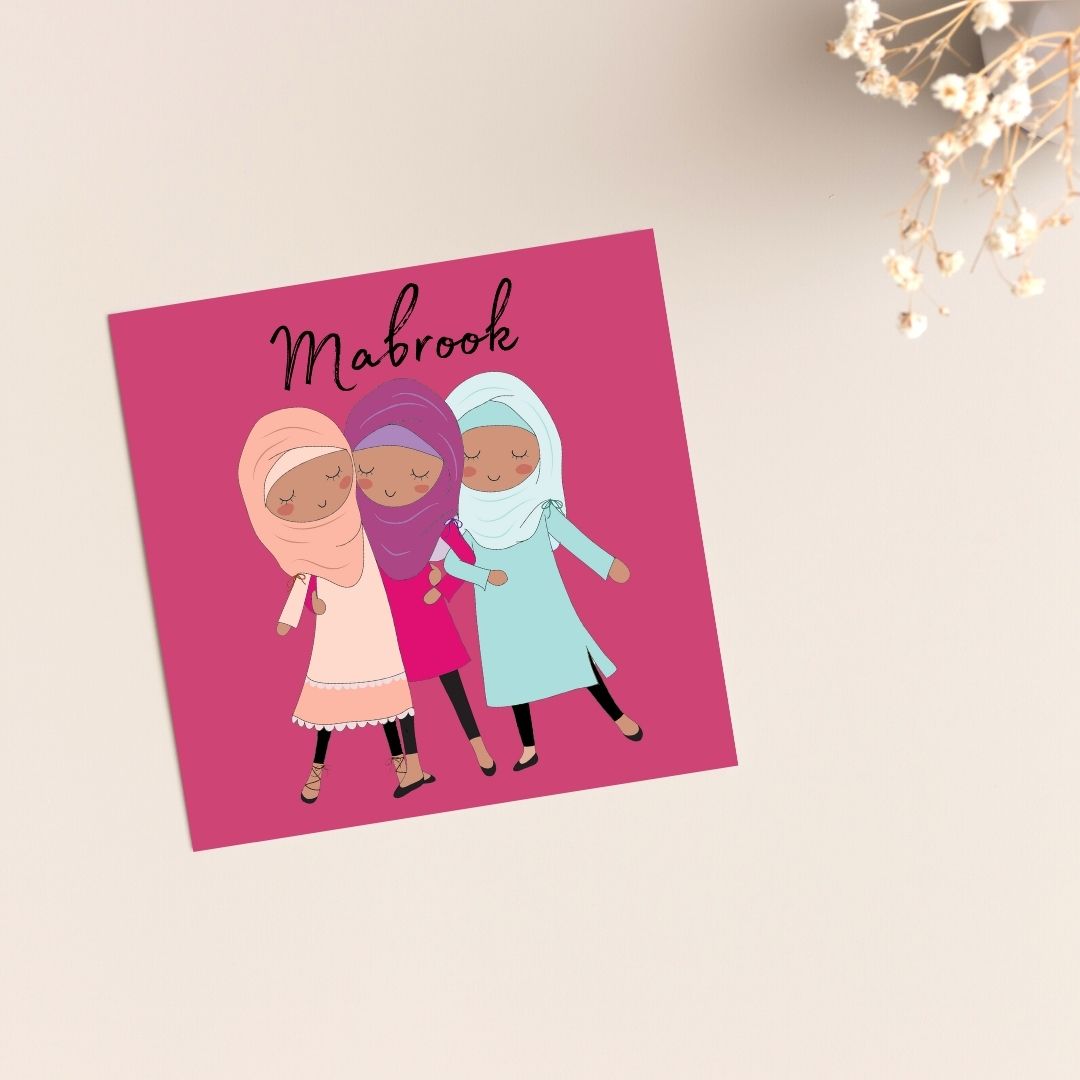 Mabrook Pink Hijabi Greeting card, for any occasions