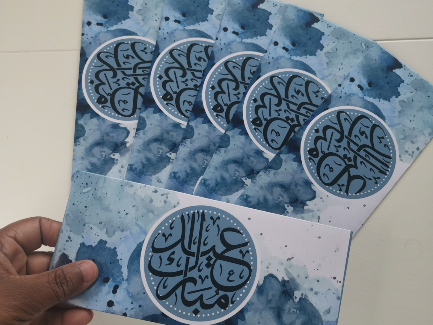 Watercolor Pack of 6 Eid Mubarak Envelope in Arabic, Eid Money Packets For Eid day, Arabic Eid Mubarak font on Silk 170gsm envelope