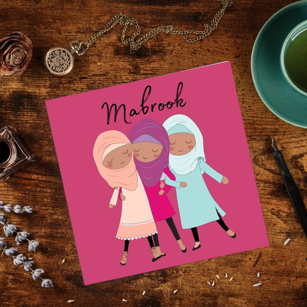 Mabrook Pink Hijabi Greeting card, for any occasions