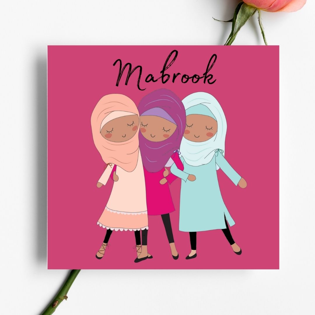 Mabrook Pink Hijabi Greeting card, for any occasions