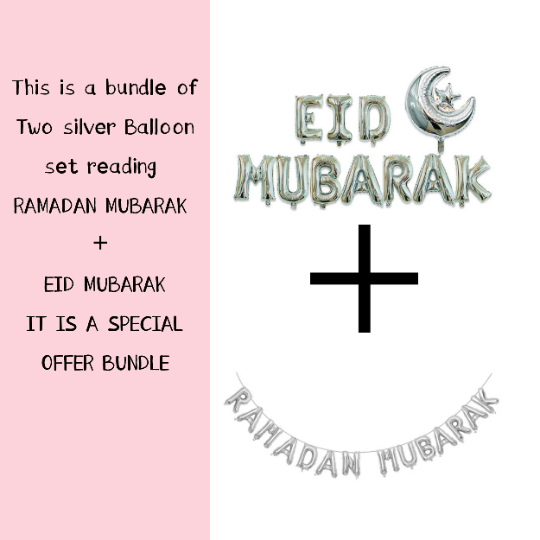 Silver RamadanMubarak and Eid Mubarak decoration bundle for Eid and Ramadan Decor, Ramadan and Eid Banner bundle for the house