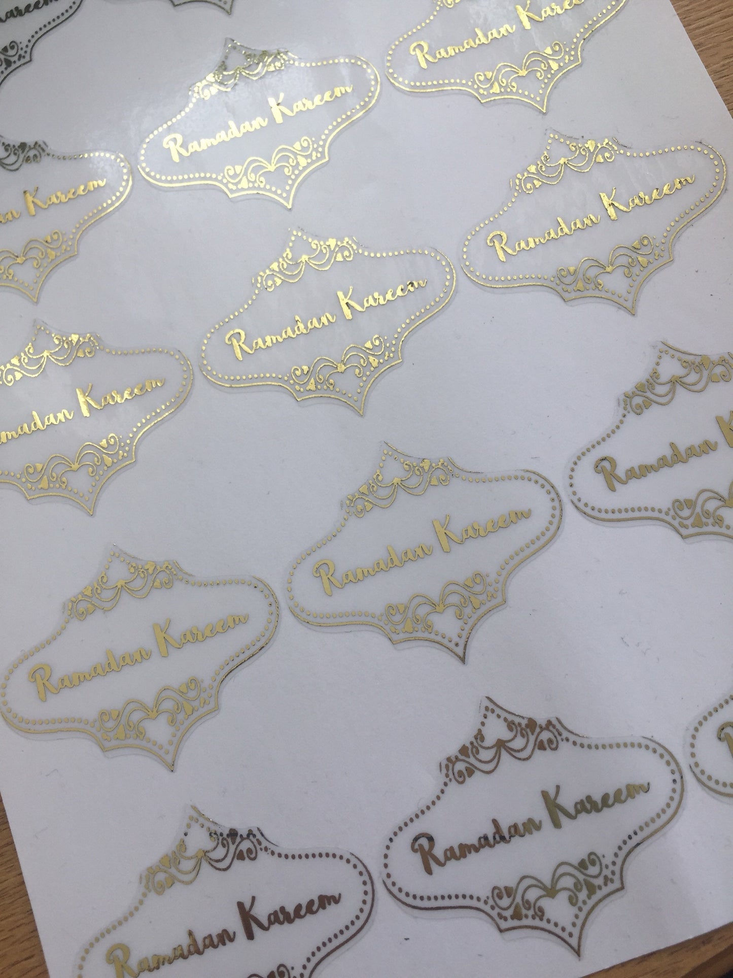 Gold foiled transparent eid mubarak stickers, Ramadan Mubarak gold foiled clear stickers, personalised eid, ramadan Gold stickers