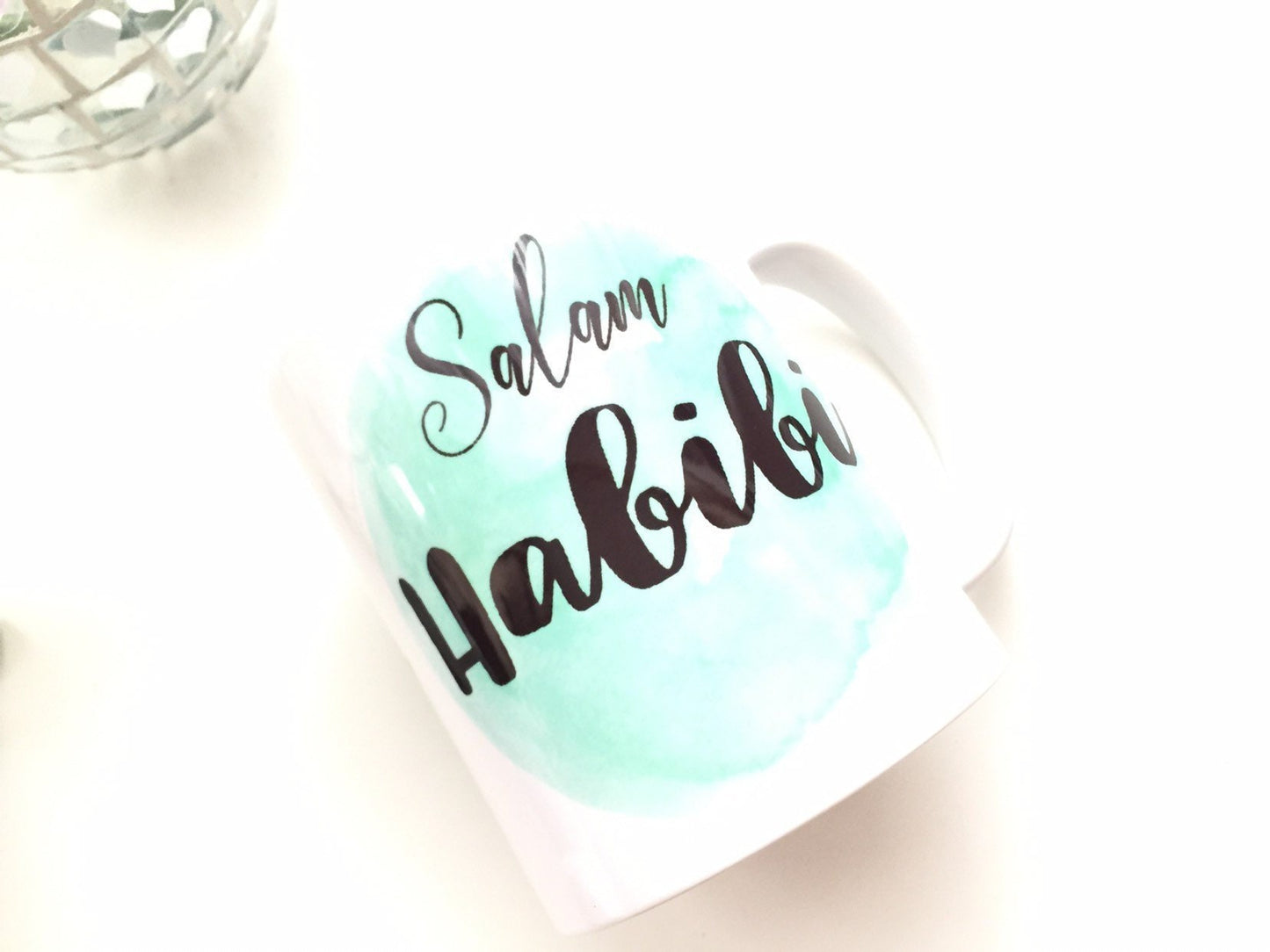 Salam Habibi mug in blue watercolour, Ideal arabic mug to express your love for eid, birthday, anniversary
