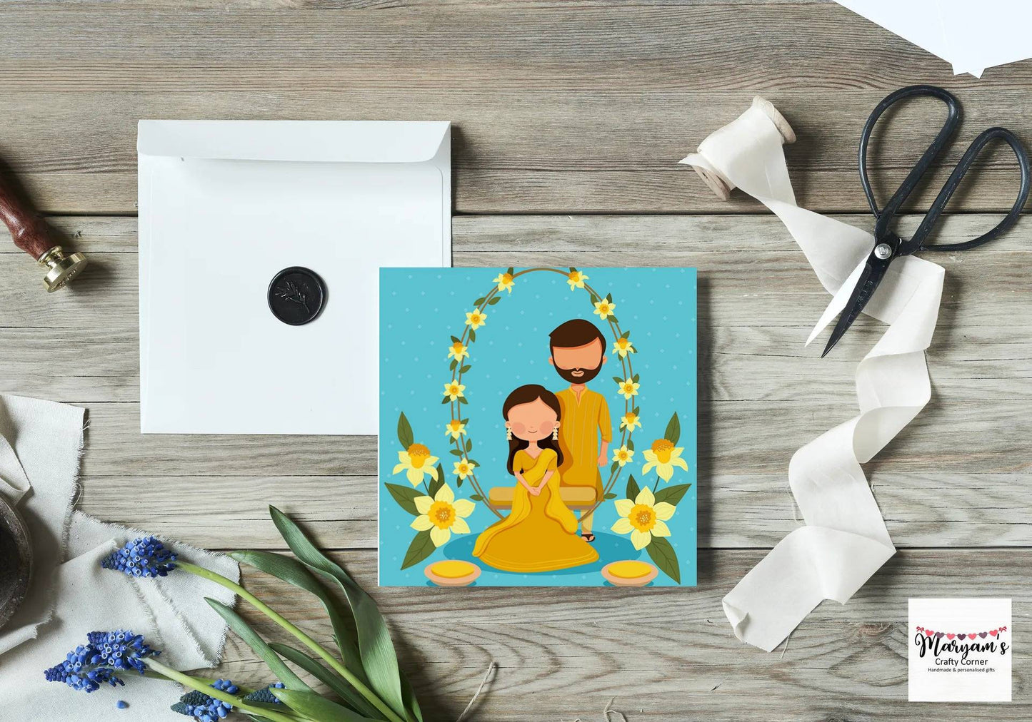 Bright Mehndi greeting card left blank, islamic mehndi greeting card or simply a card at engagement