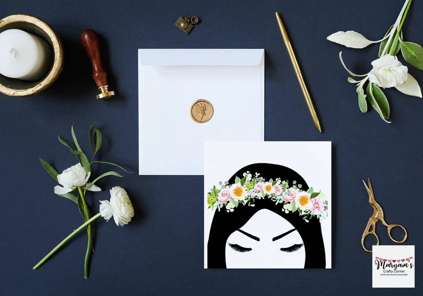 Black flora hijab greeting card , ideal islamic blank greeting card