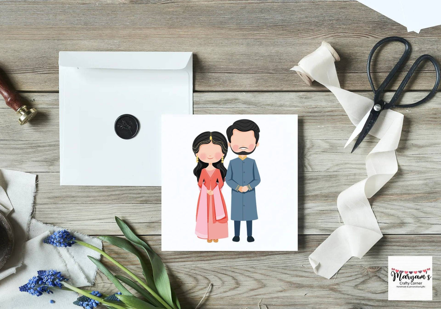 Indian couple greeting card, Appropriate for anniversary, engagement, islamic nikah , islamic wedding or simple indian weddings