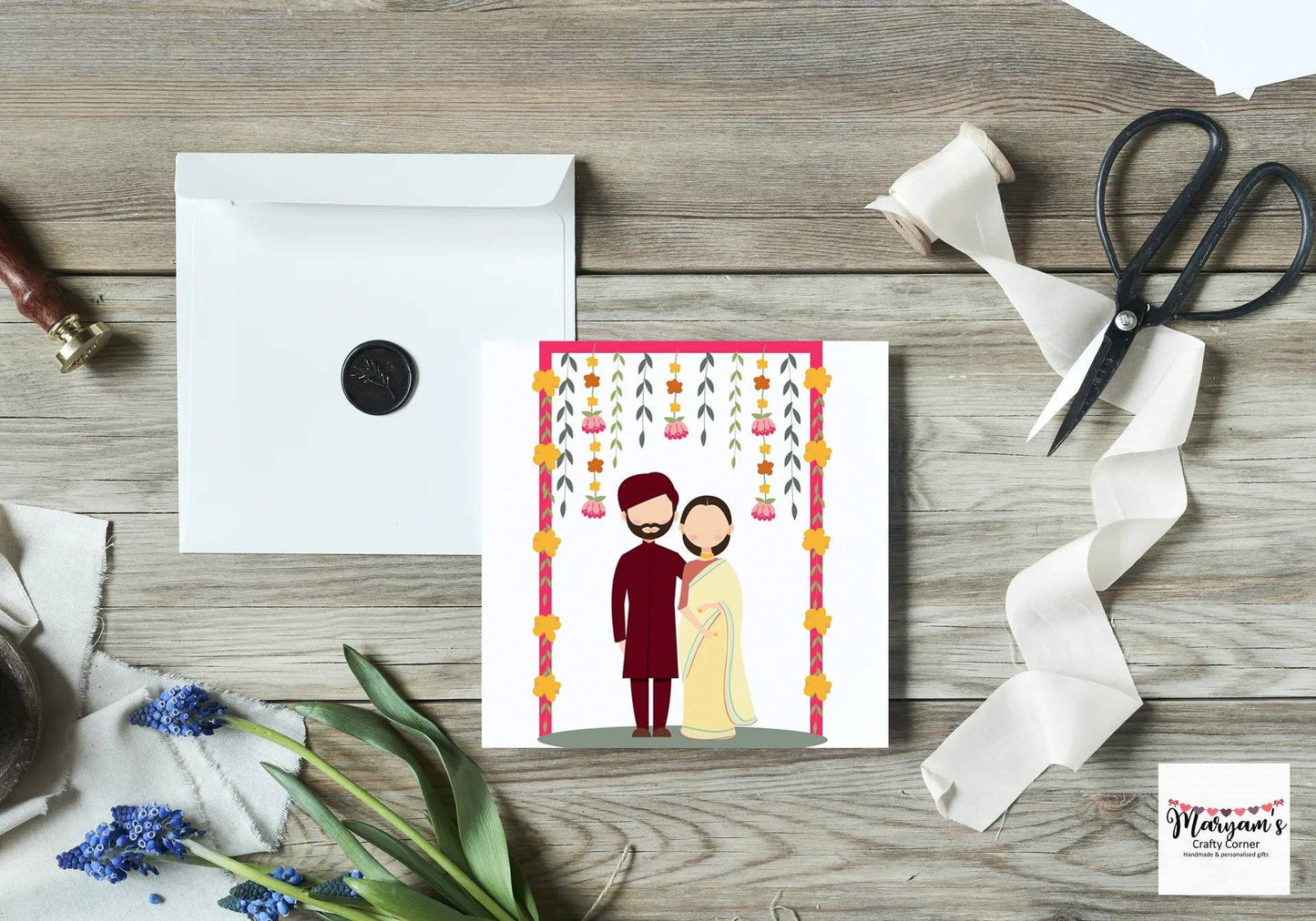 Indian wedding card, Bollywood style greeting card, appropriate to give for weddings, nikah, ruksati, mehndi