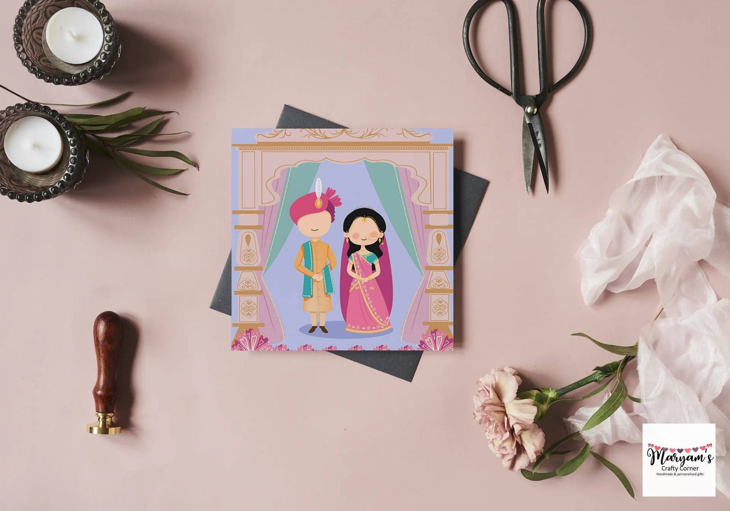 Bright indian greeting card, left blank appropriate for indian weddings