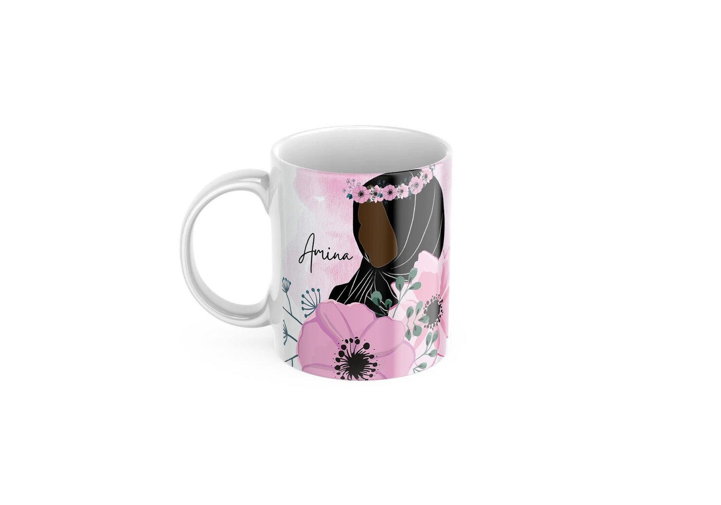 Eid GiftPink Watercolour Hijabi mug, Islamic Arabic coffe or Tea mug