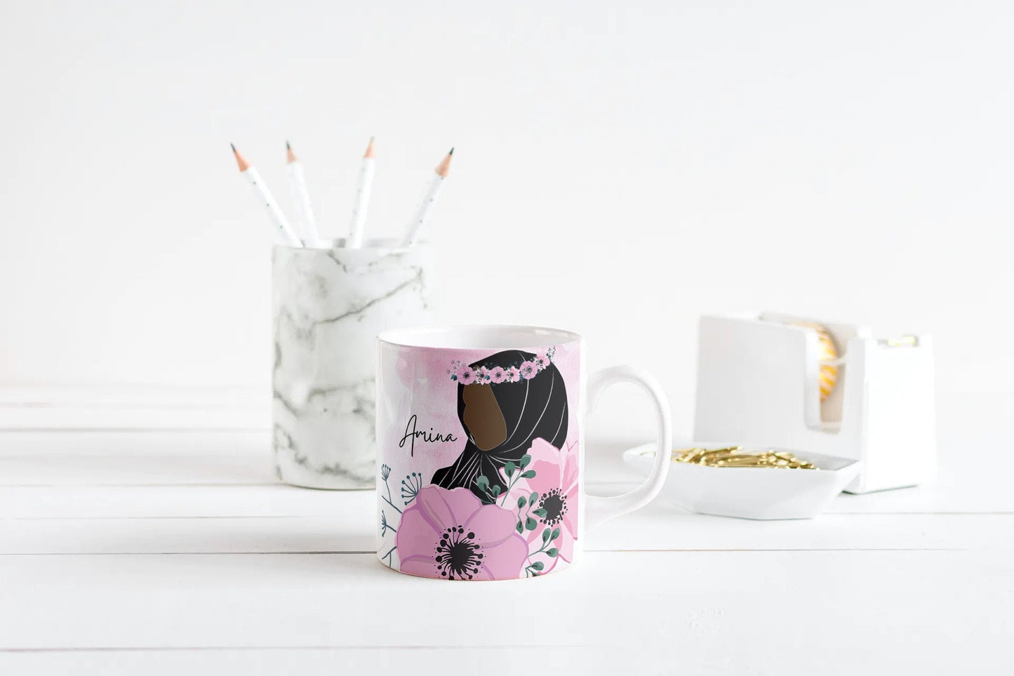 Eid GiftPink Watercolour Hijabi mug, Islamic Arabic coffe or Tea mug