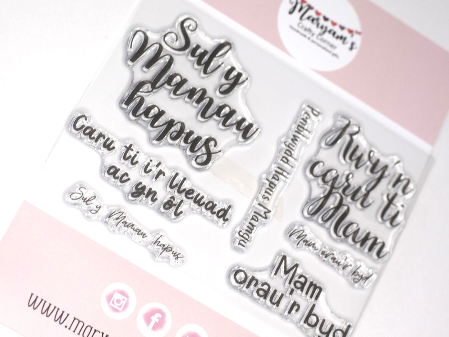Sul y Mamau hapus, Welsh unmounted clear stamps, Pack of 7 stamps allowing you to create Welsh greeting cards and other arts