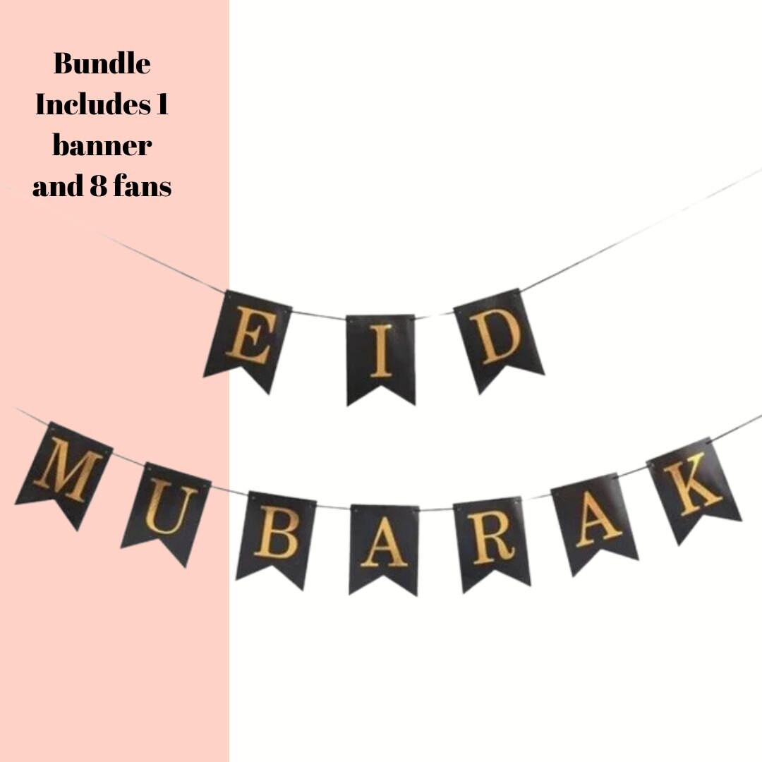 Eid Mubarak Black Banner decoration, and Decoration Wall fans for Eid and Ramadan, Eid decorations for Eid Party