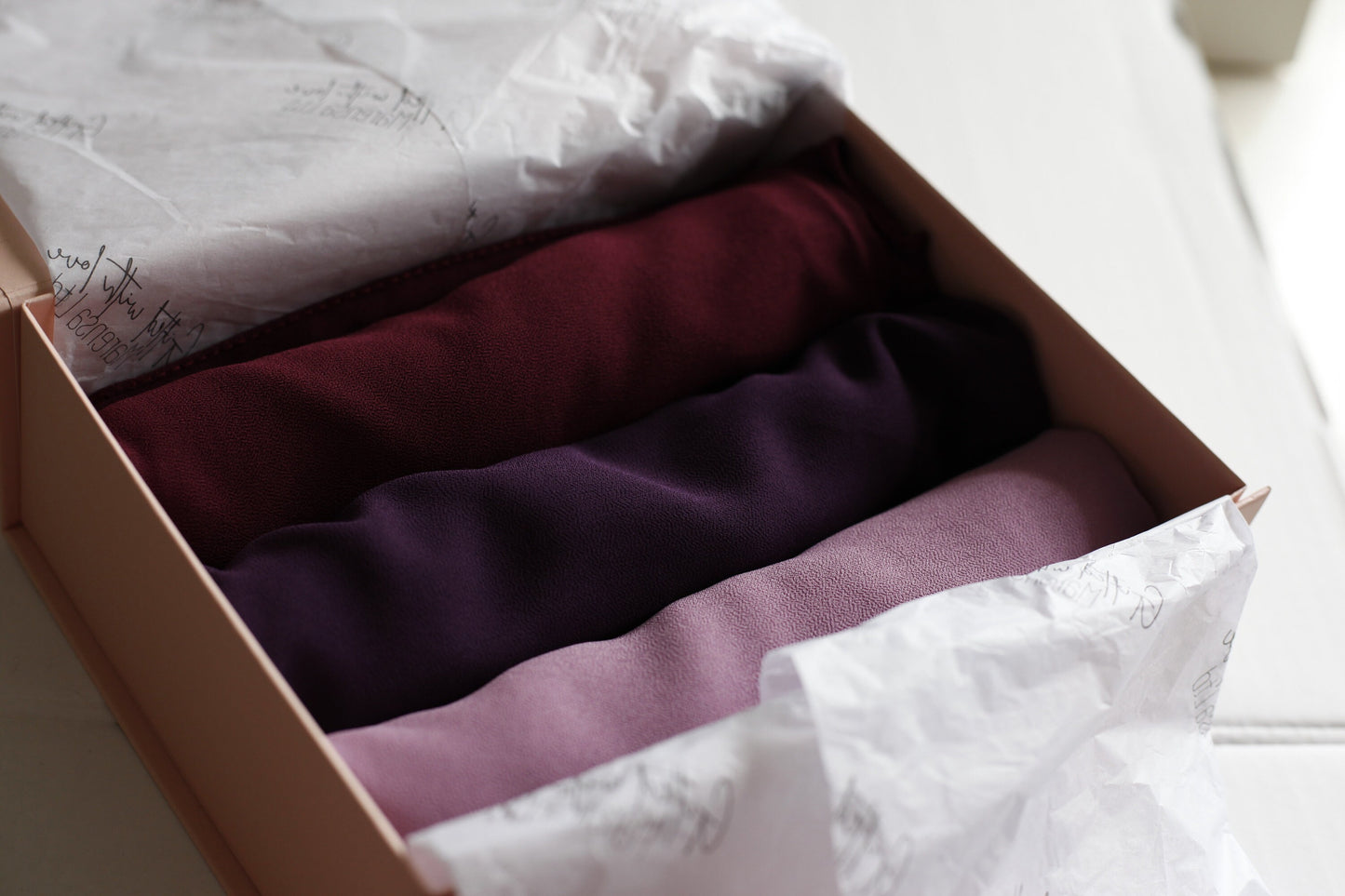 Hints of plums, Luxury Chiffon Hijab Eid gifts box, a beautiful hijab box, Hijab magnet, Beautiful Gold foil label box with magnet closing