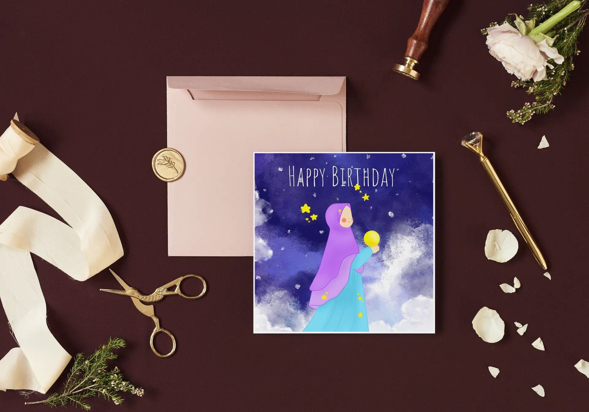 Islamic Happy Birthday Greeting card, Muslim Woman greeting card