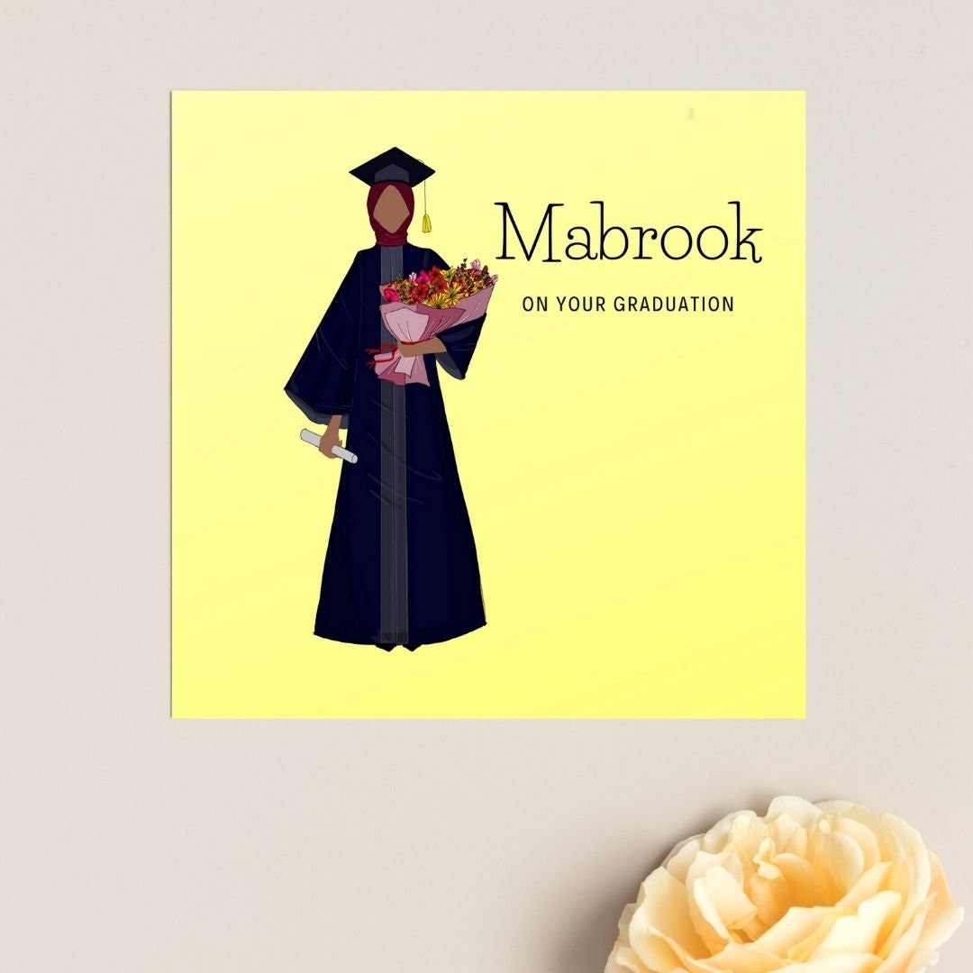 Asian, Ethnic skin tone Muslim Graduate greeting card, Muslim in hijab greeting card for graduates