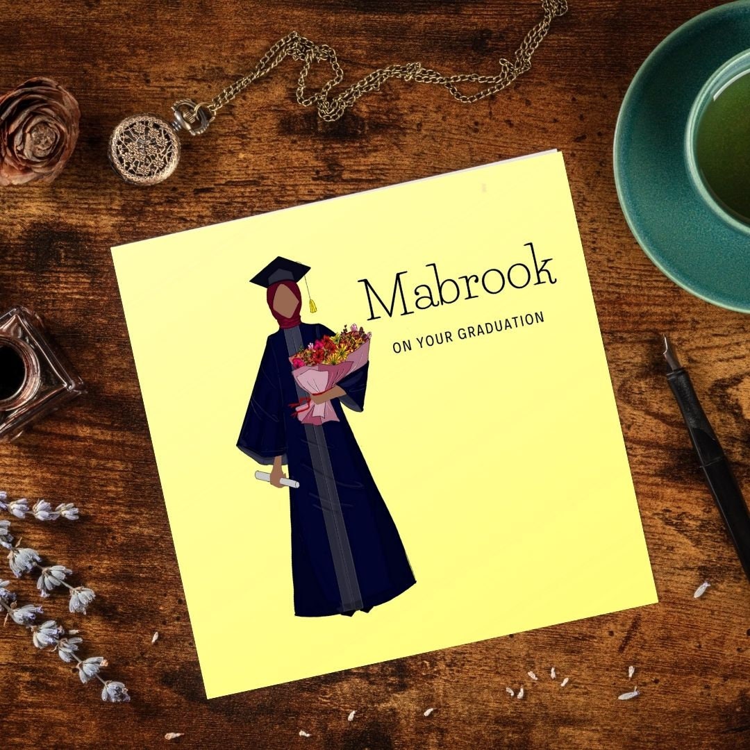 Asian, Ethnic skin tone Muslim Graduate greeting card, Muslim in hijab greeting card for graduates
