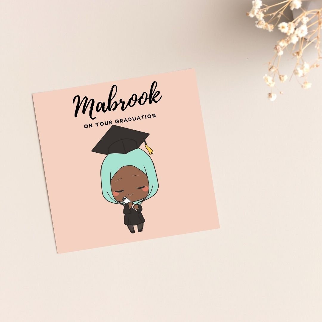 Asian, Brown Skin tones Graduation Muslim greeting card, special greeting card, Arabic Mabrook