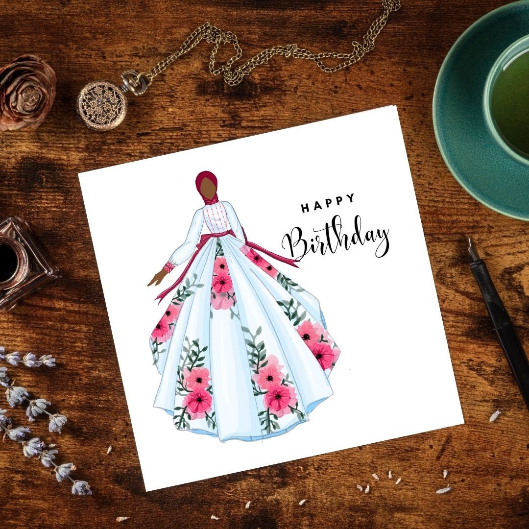 Muslim Woman card, Hijabi Birthday Greeting card, Muslim Greeting Card, Arabic greeting card for women, Asian brown Skin tones, Hijabi Woman