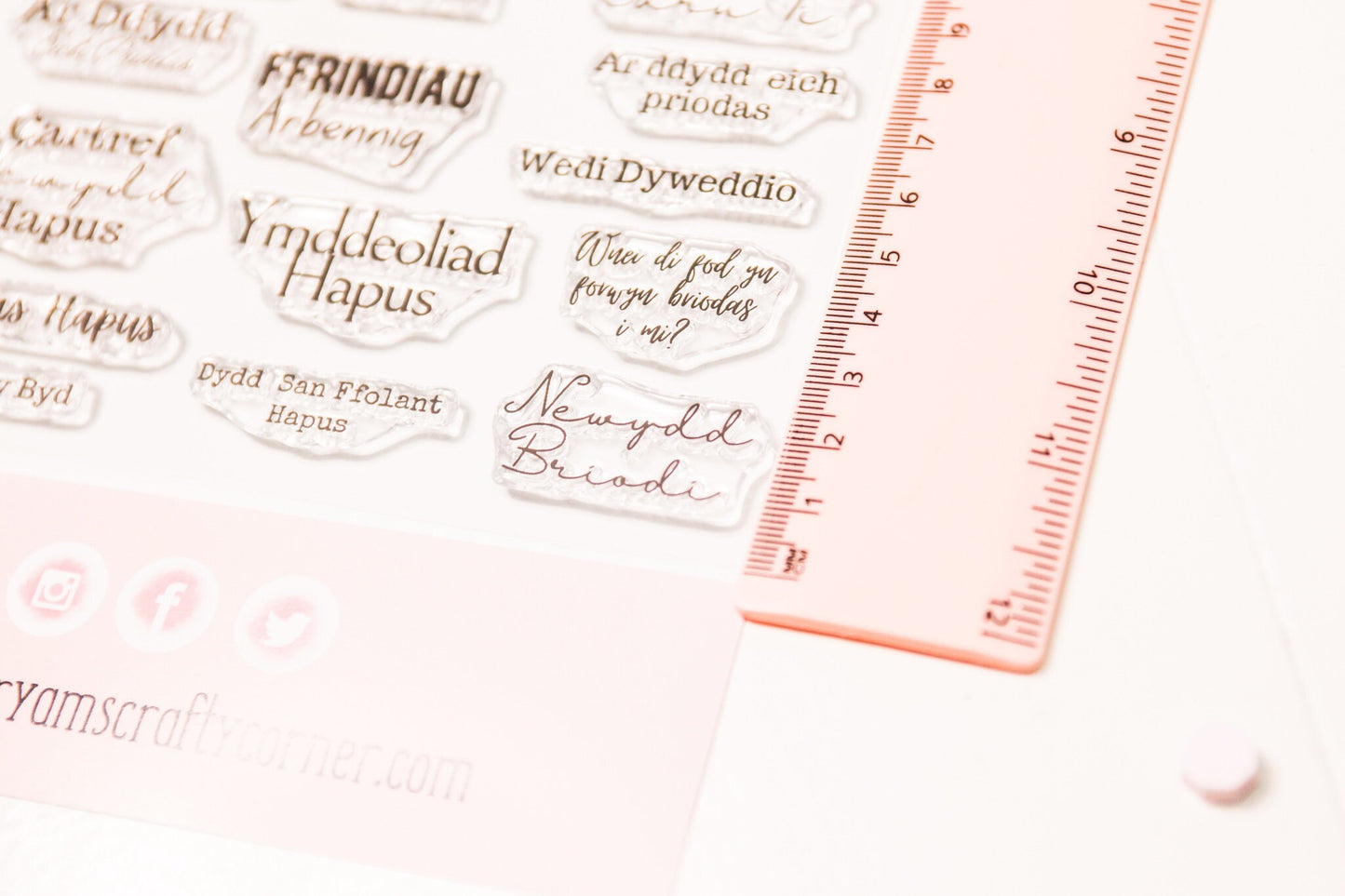 Selection of of welsh Stamps Cwtch, Caru Ti, Priodas hapus, perfect welsh greeting card stamps for card making and craft making welsh stamp