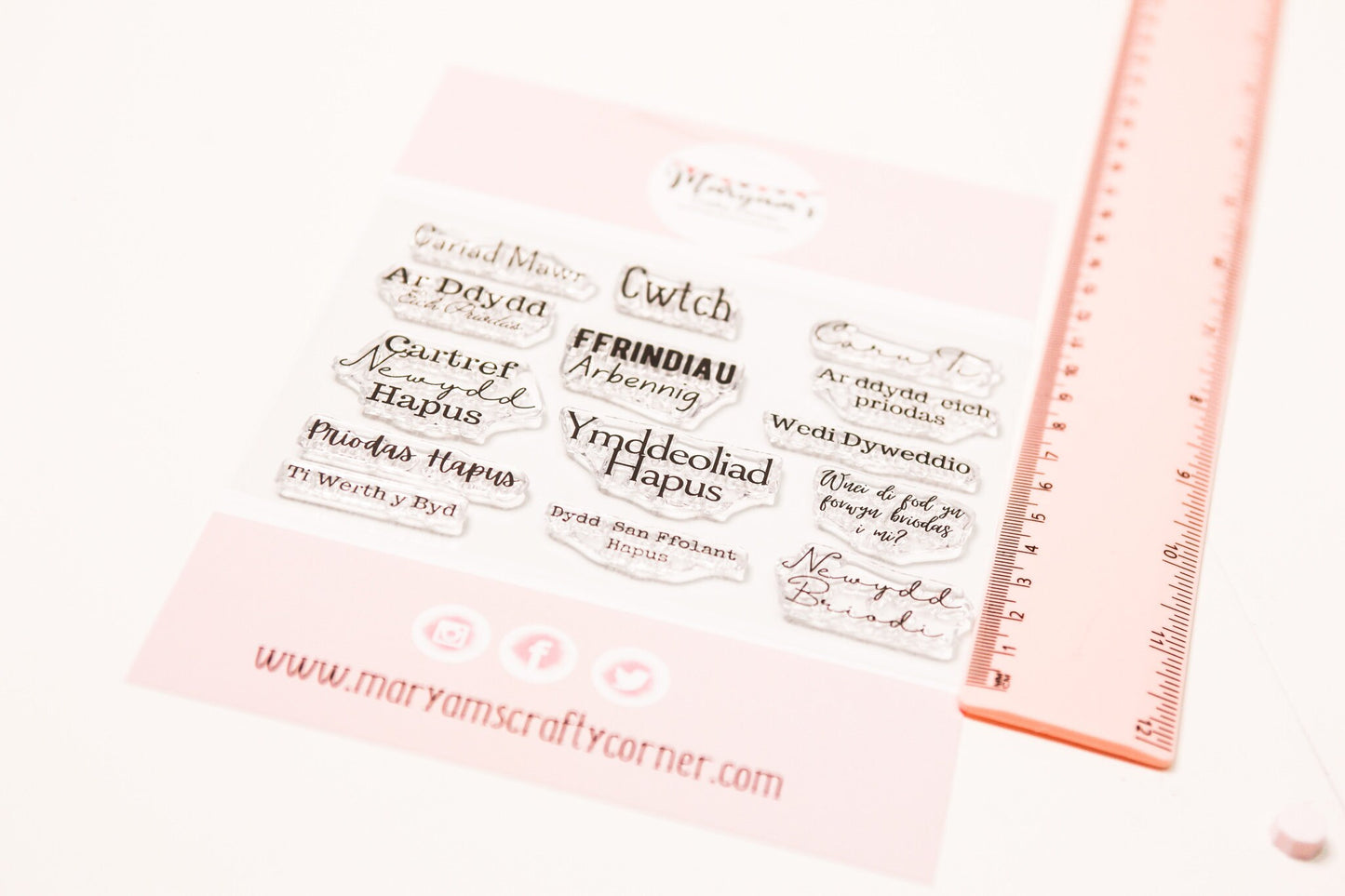 Selection of of welsh Stamps Cwtch, Caru Ti, Priodas hapus, perfect welsh greeting card stamps for card making and craft making welsh stamp