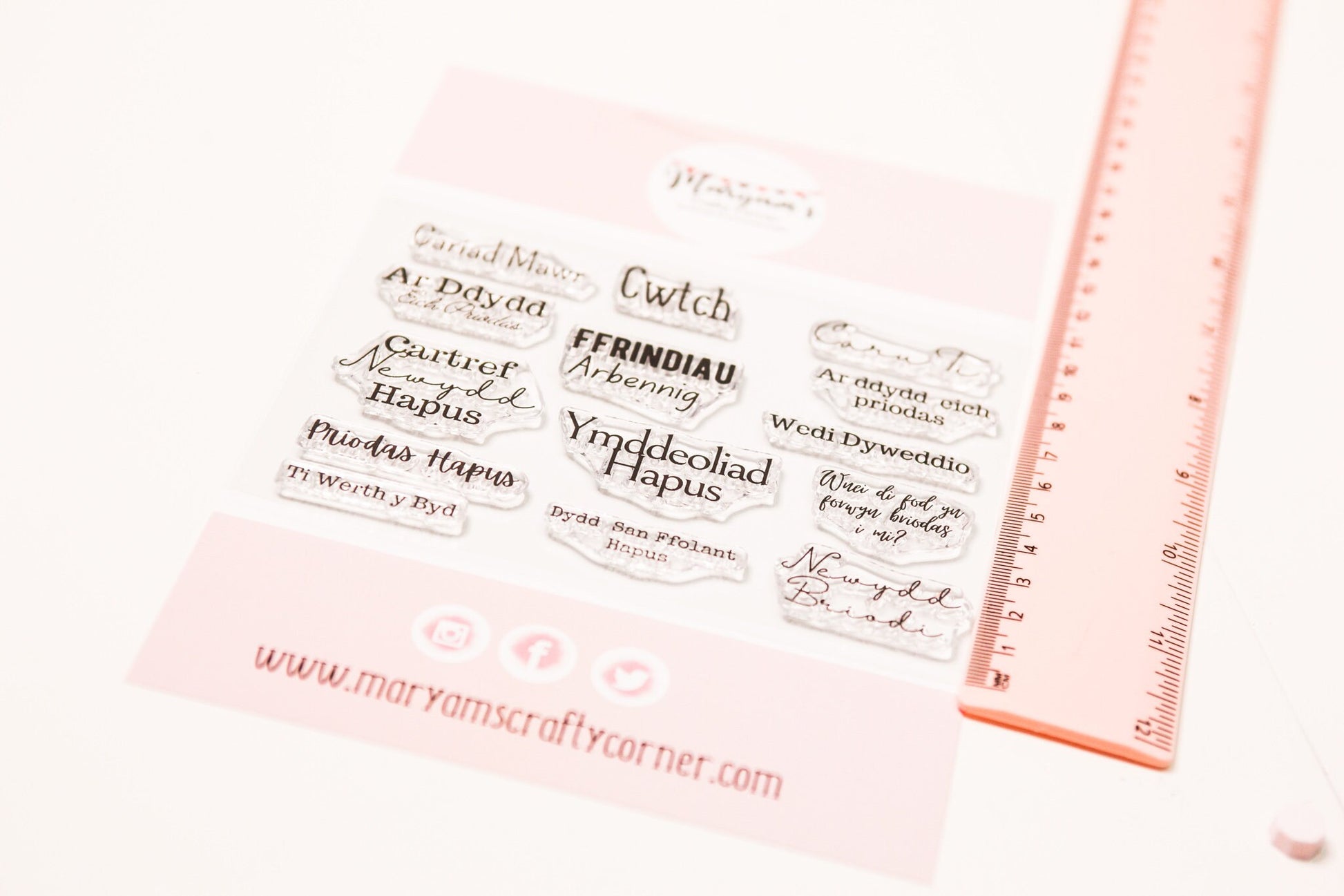 Selection of of welsh Stamps Cwtch, Caru Ti, Priodas hapus, perfect welsh greeting card stamps for card making and craft making welsh stamp