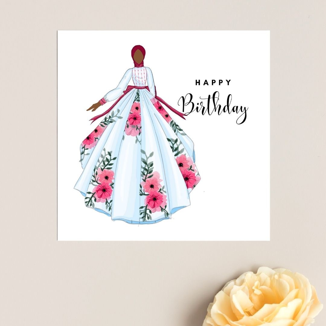Muslim Woman card, Hijabi Birthday Greeting card, Muslim Greeting Card, Arabic greeting card for women, Asian brown Skin tones, Hijabi Woman