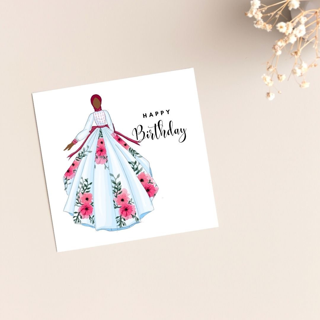 Muslim Woman card, Hijabi Birthday Greeting card, Muslim Greeting Card, Arabic greeting card for women, Asian brown Skin tones, Hijabi Woman