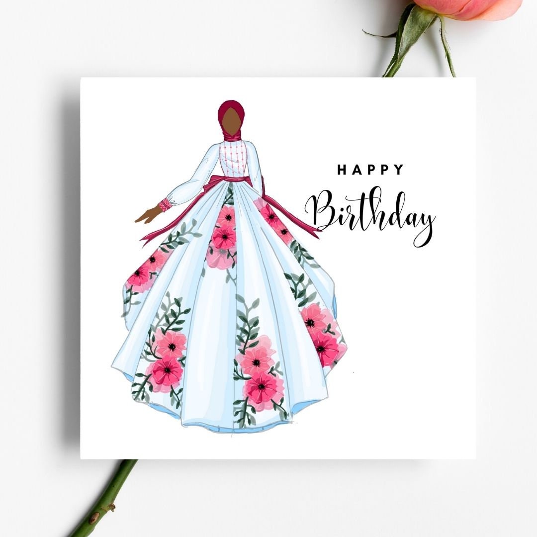 Muslim Woman card, Hijabi Birthday Greeting card, Muslim Greeting Card, Arabic greeting card for women, Asian brown Skin tones, Hijabi Woman