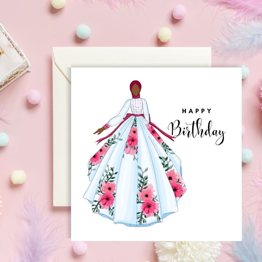 Muslim Woman card, Hijabi Birthday Greeting card, Muslim Greeting Card, Arabic greeting card for women, Asian brown Skin tones, Hijabi Woman