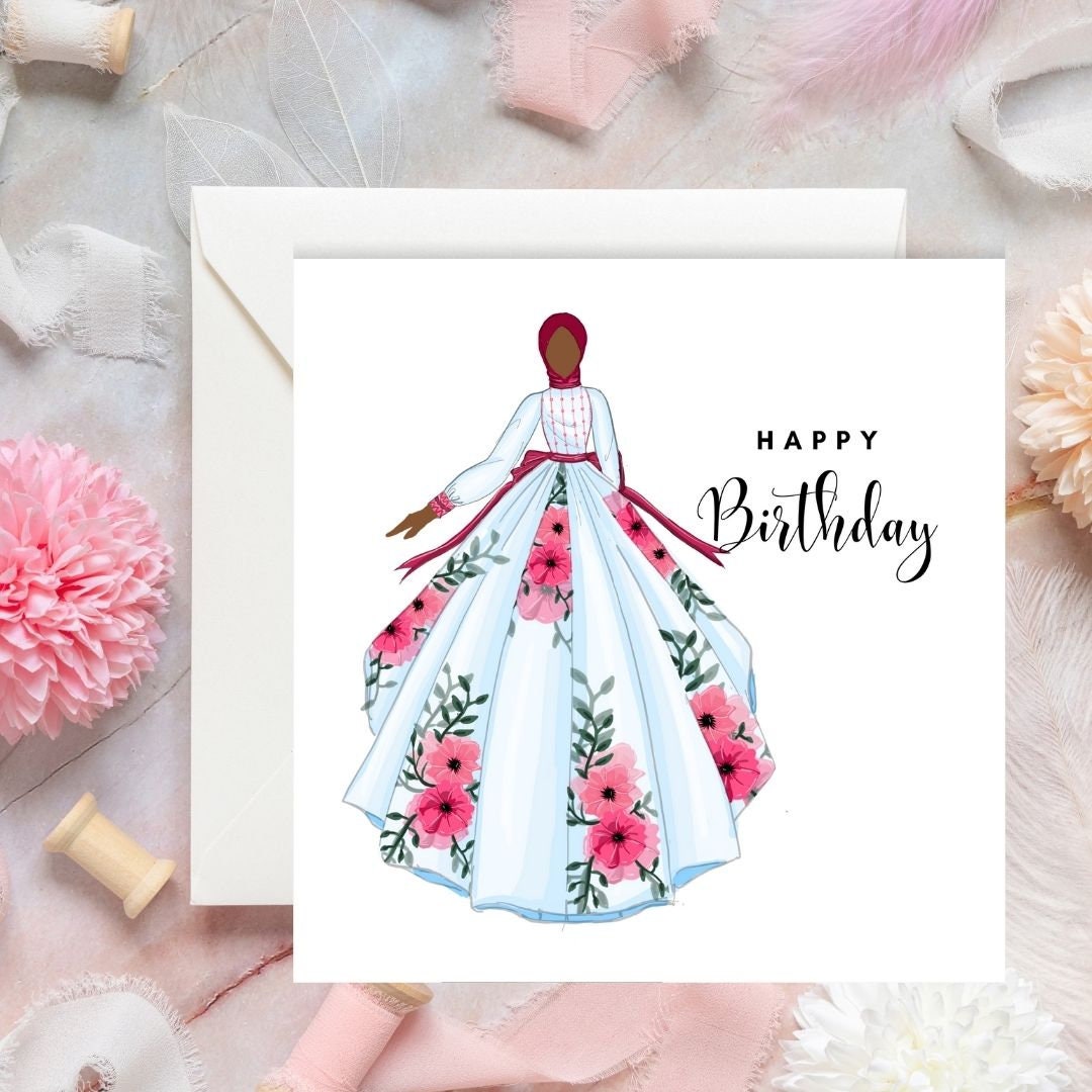 Muslim Woman card, Hijabi Birthday Greeting card, Muslim Greeting Card, Arabic greeting card for women, Asian brown Skin tones, Hijabi Woman