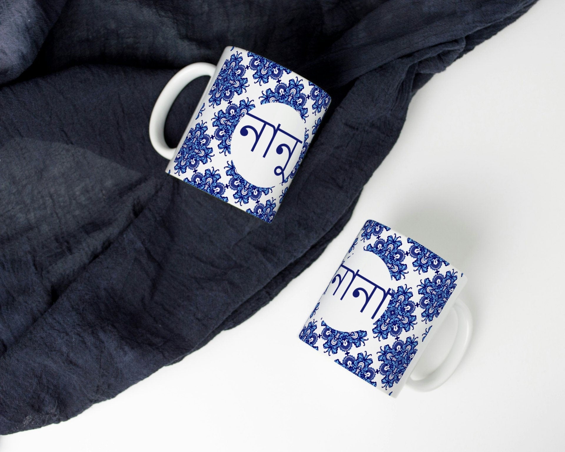 Blue Nanu or Nana mug in Bangla font, Beautiful Eid gift for grandmother, nanu and nana in Bangla font