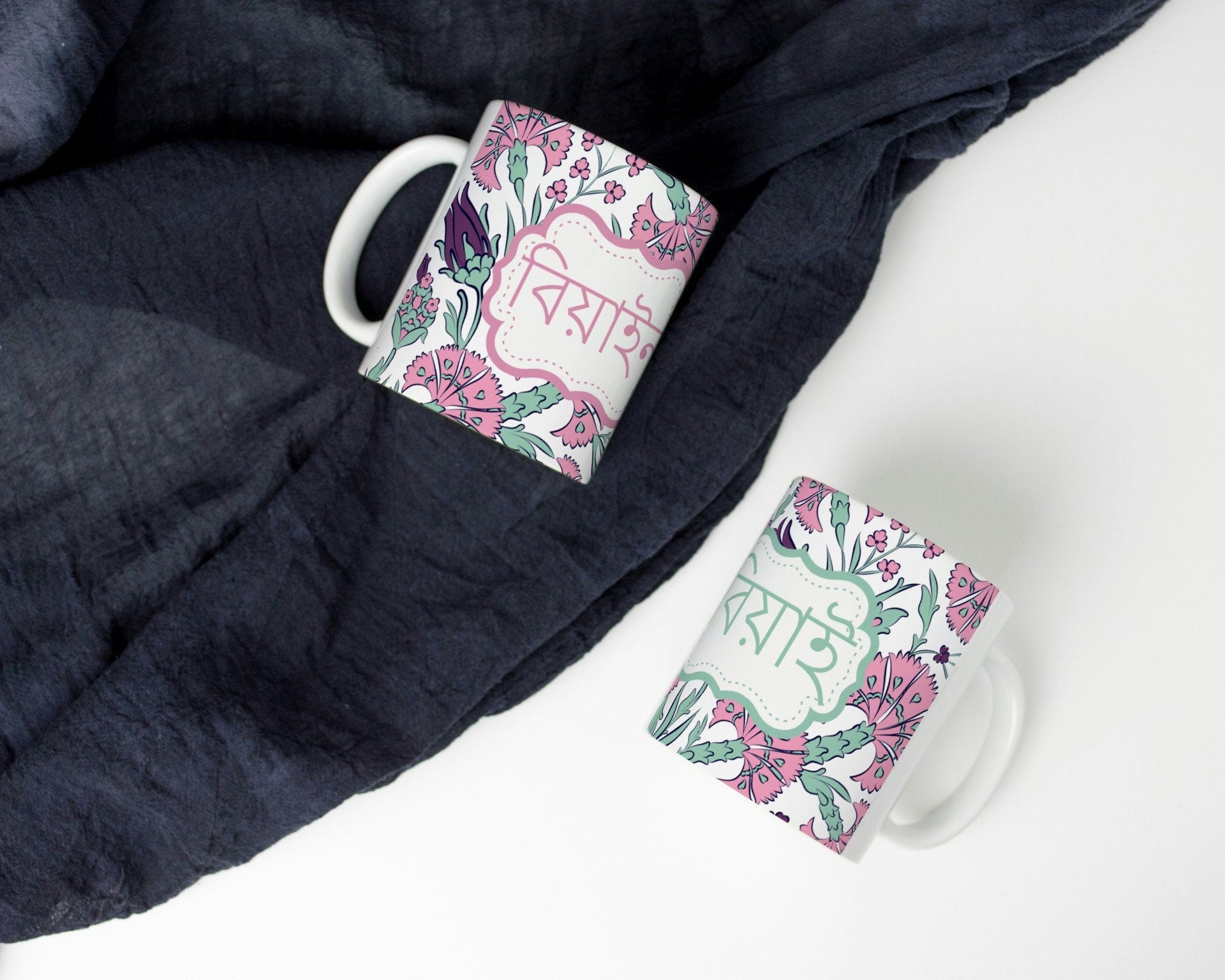 Bengali Mugs Beyai and Beyain in Bangla font for wedding gifts, Perfect Bangle font mugs to gift new in laws