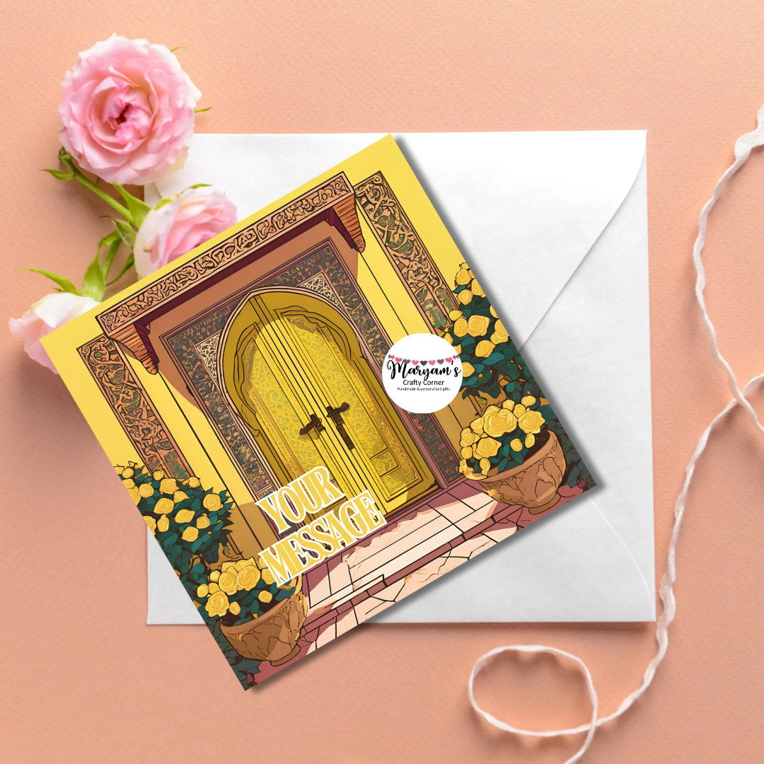 Pack of 3 greeting cards, add your own message, colourful doors greeting card, Bundle of 3 Festive Arabic Mabrook Cards for all ocassions