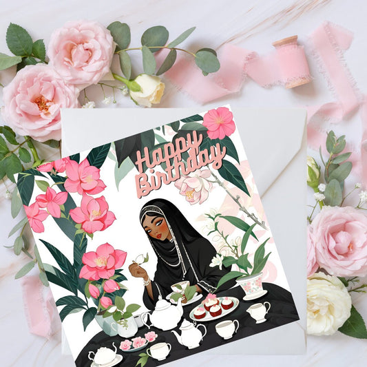 Pack of 3 black Hijabi women card, Elegant Islamic Greeting Card for Her, 6inch by 6inch Hijabi Greeting cards for black Muslimah sisters