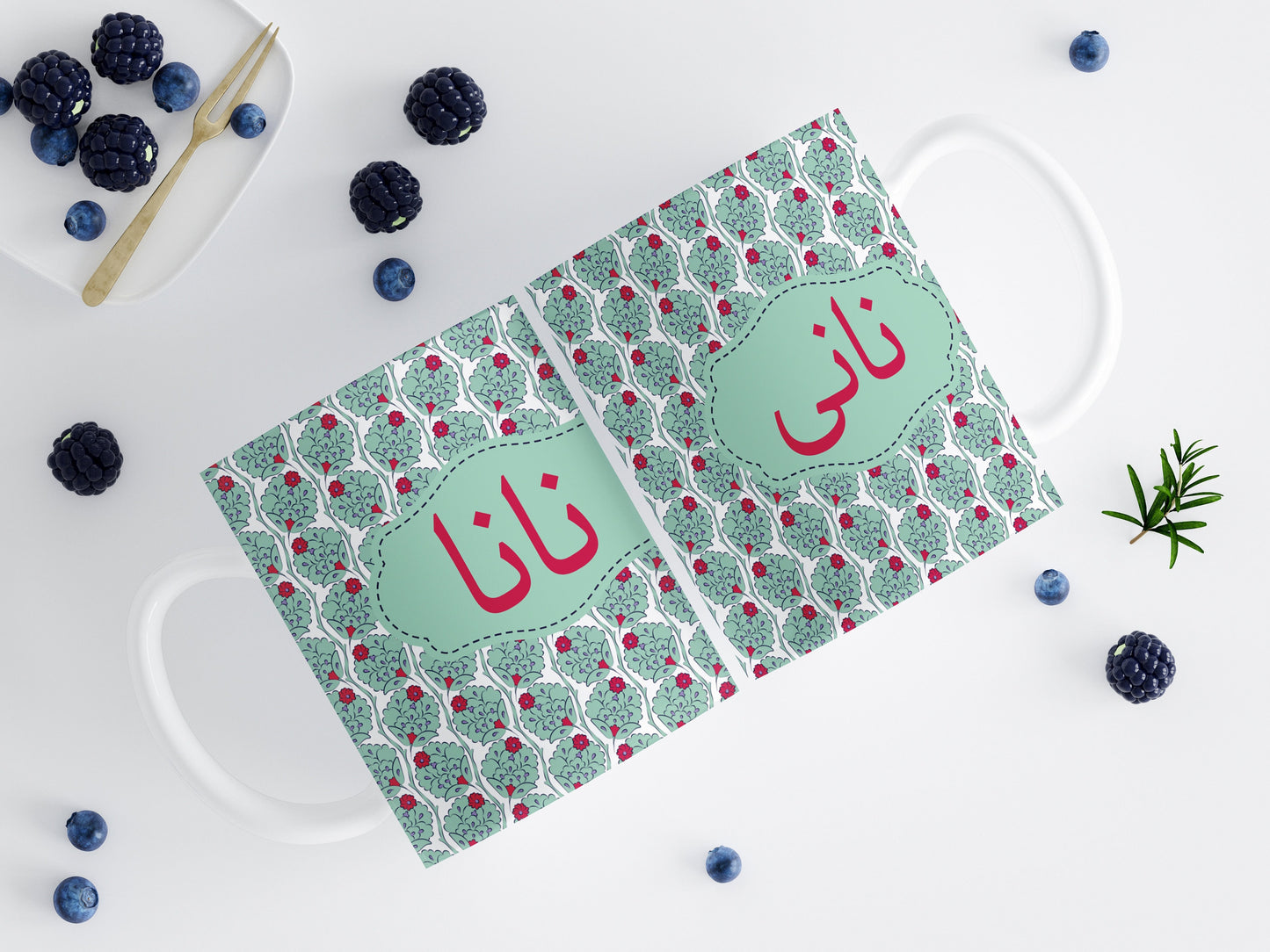 Green Small Urdu floral Mug Traditional Ethnic Design Nani or Nana written in Urdu font, perfect coffee mug, Ideal desi grandparent gift