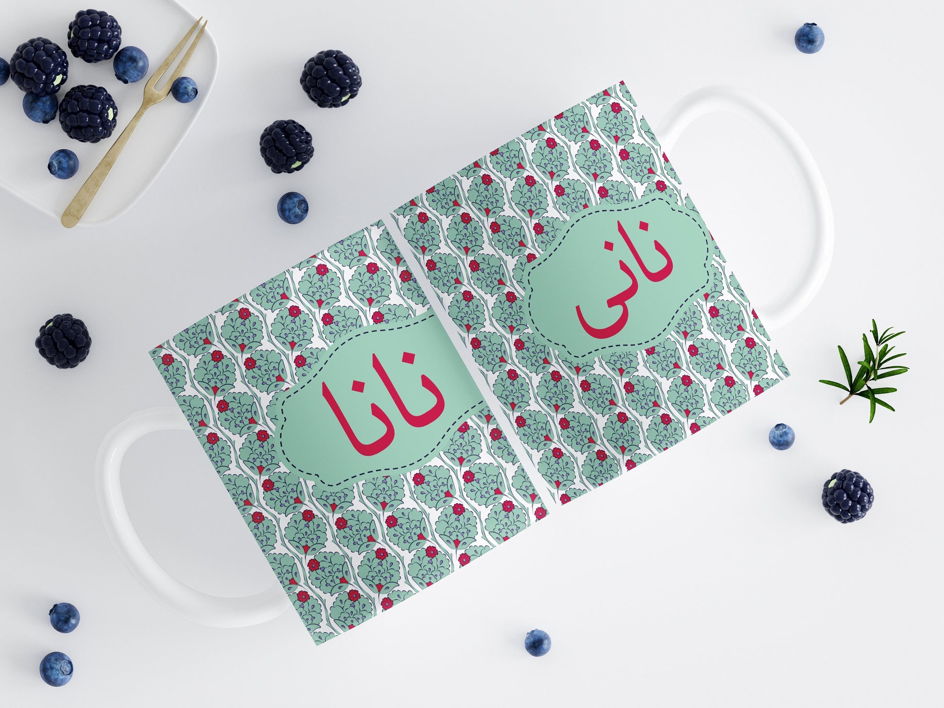 Green Small Urdu floral Mug Traditional Ethnic Design Nani or Nana written in Urdu font, perfect coffee mug, Ideal desi grandparent gift