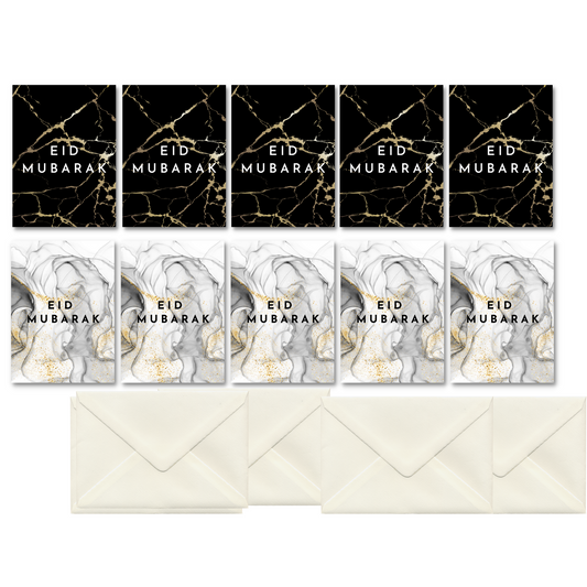 Pack of 10 marble effect Eid Mubarak Greeting cards