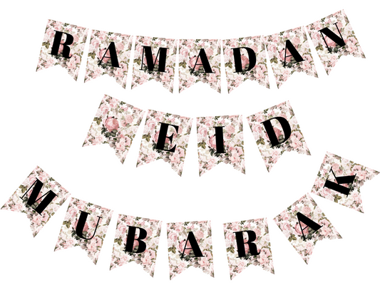 Vintage Floral Eid & Ramadan Mubarak Bunting, Banner that can be changed