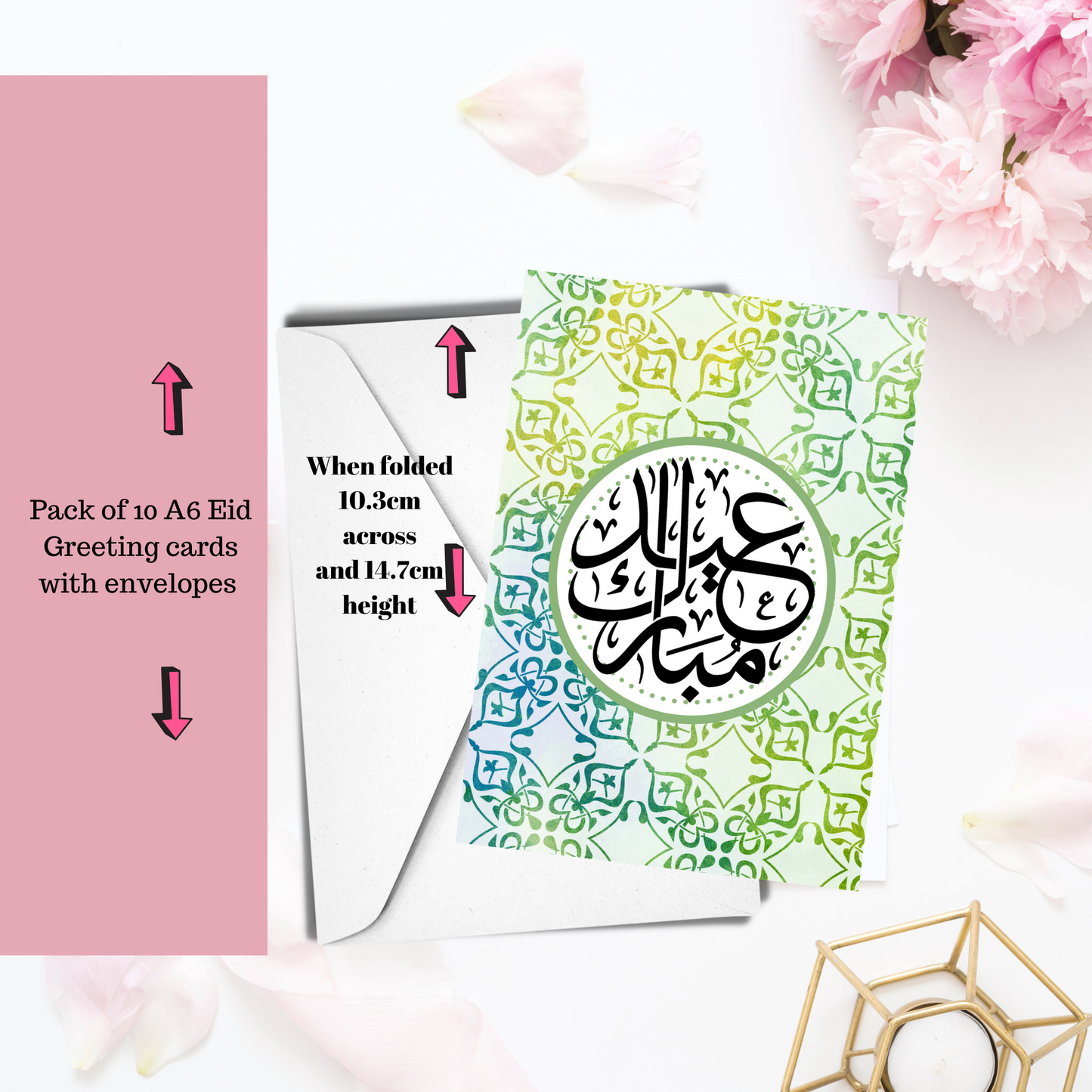 Bulk packet with 10 different Eid cards in A6 size, Eid cards with envelopes with inside blank, Perfect for Eid, Eid cards