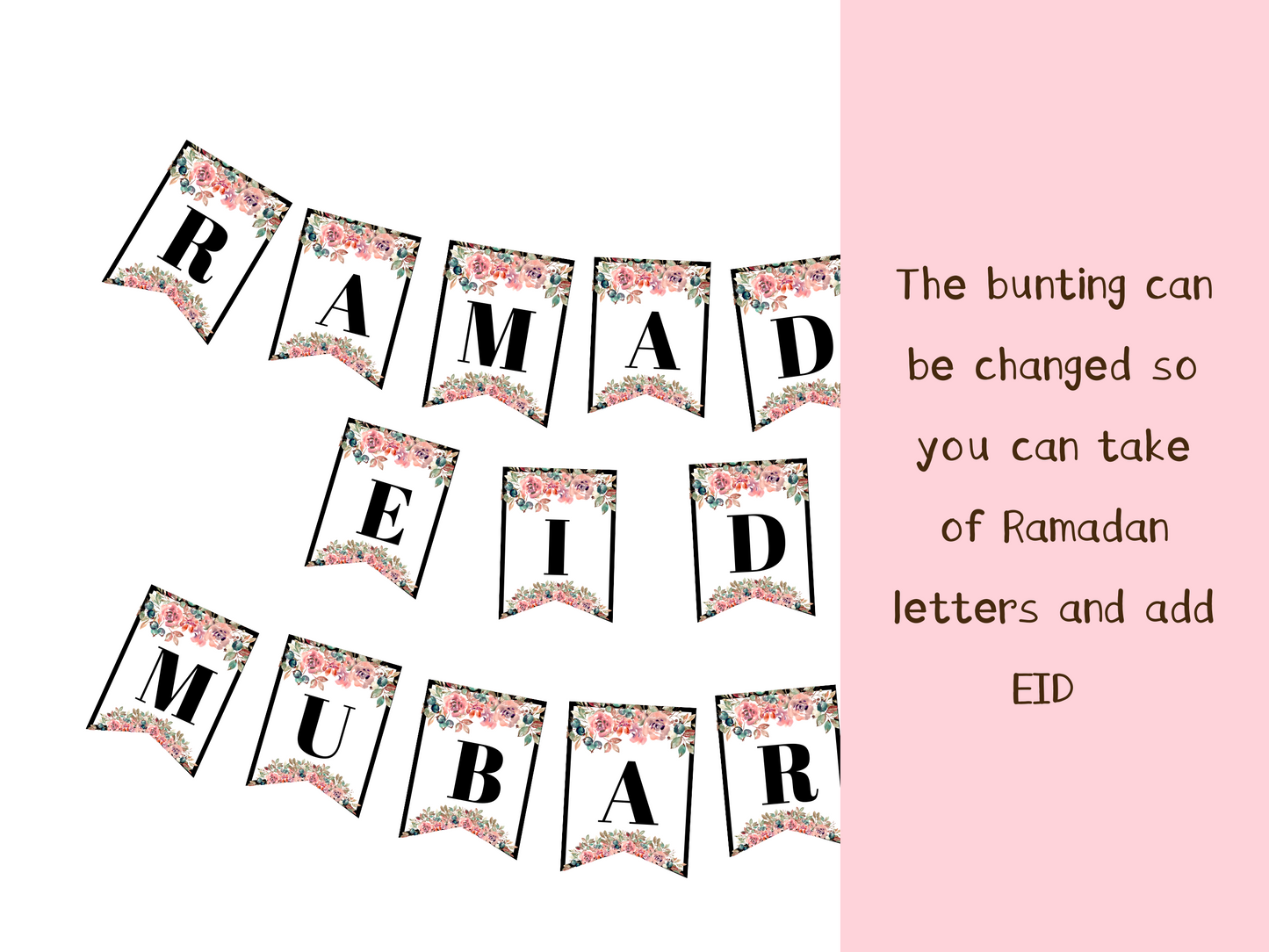 White floral Ramadan Eid , interchangeable Eid & Ramadan Banner, Bunting